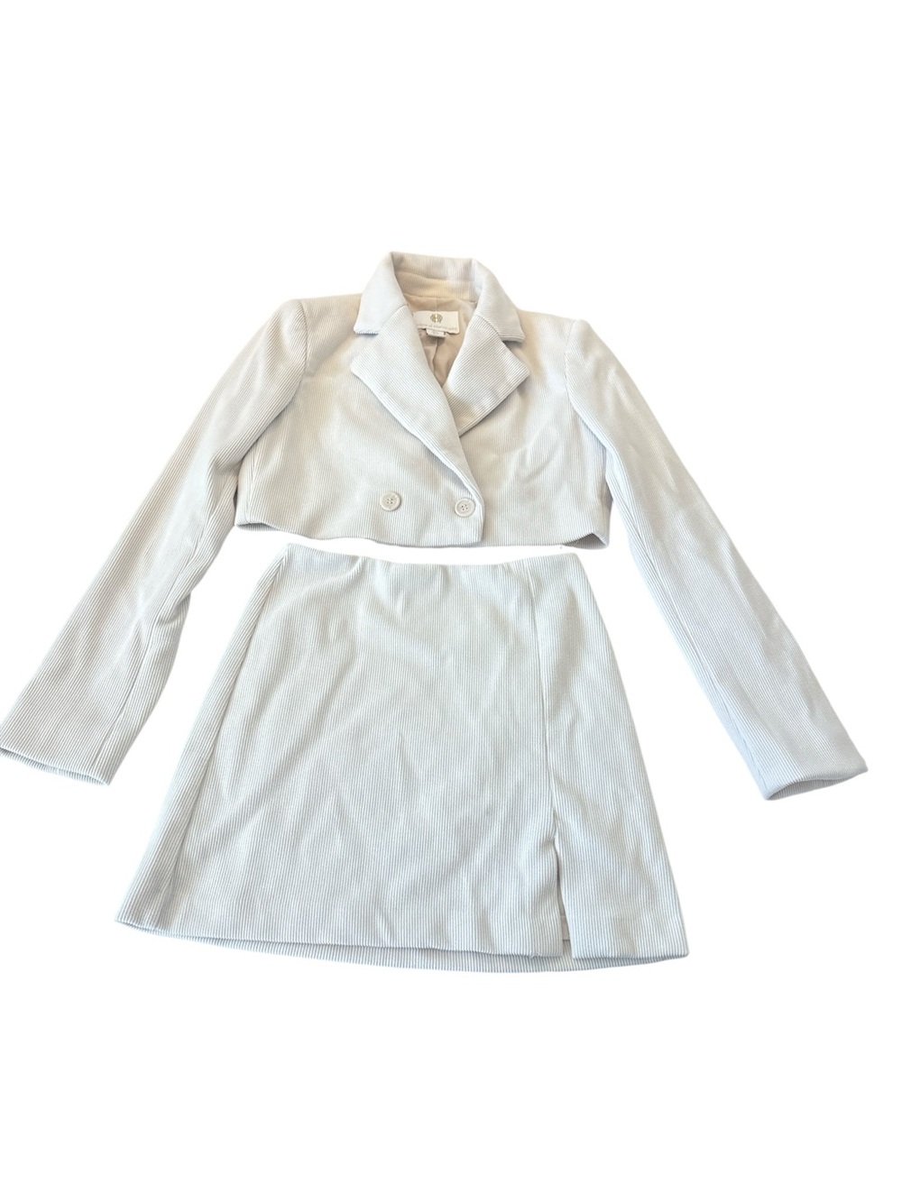 Revolve House of Harlow 1960 Cropped Ribbed Blazer and Mini Skirt Set in Ivory - Picture 3 of 13